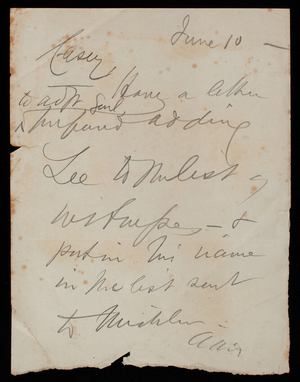 A. A. Humphreys to Thomas Lincoln Casey, June 10