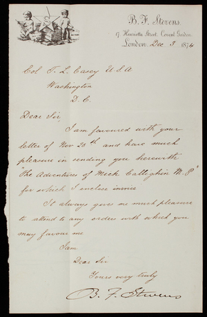 B. F. Stevens to Thomas Lincoln Casey, December 3, 1874