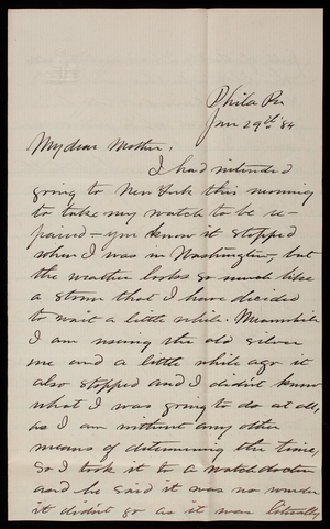 Thomas Lincoln Casey, Jr. to Emma Weir Casey, January 29, 1884