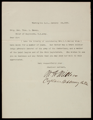 W. A. Miller to Thomas Lincoln Casey, January 24, 1895