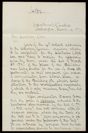 S. F. Phillips to [George W. McCrary], December 19, 1879, copy
