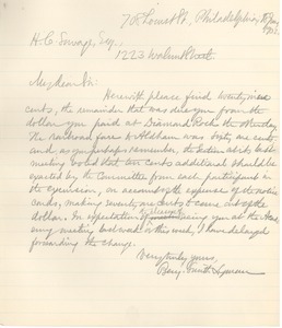 Letter from Benjamin Smith Lyman to H. C. Savage