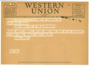 Telegram from Carl Henry to Edith Henry