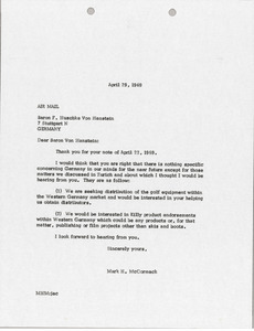 Letter from Mark H. McCormack to Fritz Huschke Von Hanstein