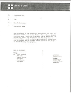 Memorandum from Mark H. McCormack to list