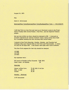 Memorandum from Mark H. McCormack to travel file