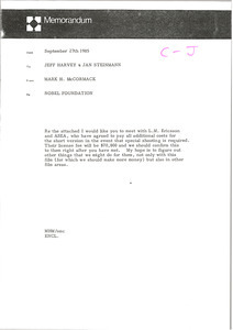 Memorandum from Mark H. McCormack to Jeff Harvey and Jan Steinmann