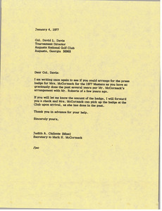 Letter from Judy A. Chilcote to David L. Davis