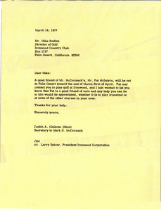 Letter from Judy A. Chilcote to Mike Bodine