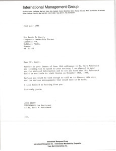 Letter from Judy Stott to Frank C. Wuest