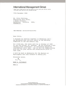 Letter from Mark H. McCormack to Colin Phillips