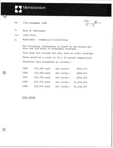 Memorandum from Judy Stott to Mark H. McCormack