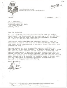 Letter from Bernard Wilson to Chris Lewinton