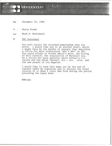 Memorandum from Mark H. McCormack to Barry Frank