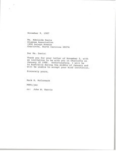 Letter from Mark H. McCormack to Adelaine Davis