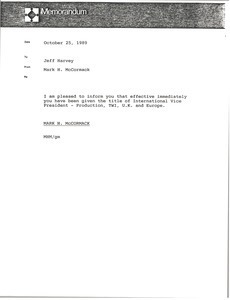 Memorandum from Mark H. McCormack to Jeff Harvey