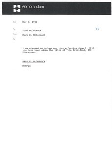 Memorandum from Mark H. McCormack to Todd McCormack