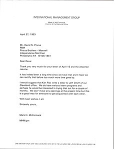 Letter from Mark H. McCormack to David N. Pincus