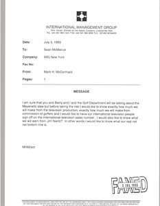 Fax from Mark H. McCormack to Sean McManus
