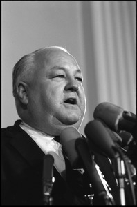 Congressman Joe R. Pool at a press conference, associated with the House Un-American Activities Committee hearings on New Left activists and the antiwar movement