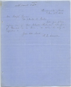 Letter from J. E. Carver to Joseph Lyman