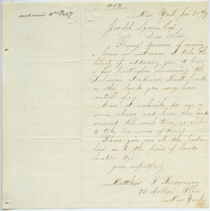Letter from Matthew P. Browning to Joseph Lyman