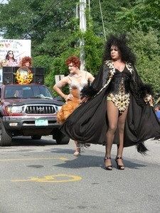 Parade marcher dressed like Diana Ross : Provincetown Carnival parade