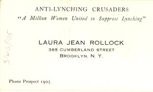 Letter from Laura Jean Rollock to W. E. B Du Bois