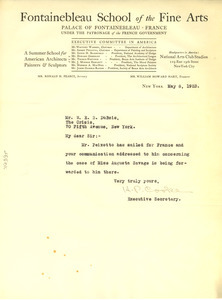 Letter from Fontainbleu School of the Fine Arts to W. E. B. Du Bois