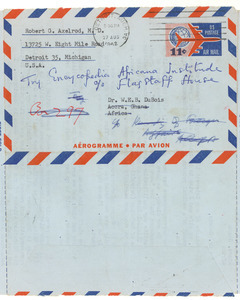 Letter from Robert G. Axelrod to W. E. B. Du Bois