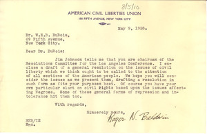 Letter from the American Civil Liberties Union to W. E. B. Du Bois