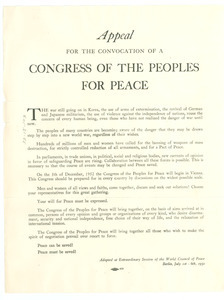 Appeal for the convocation of a congress of the peoples for peace