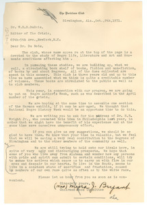 Letter from the Periclean Club to W. E. B. Du Bois