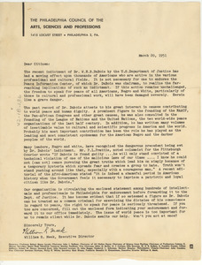 Circular letter from Philadelphia Council of the Arts, Sciences and Professions
