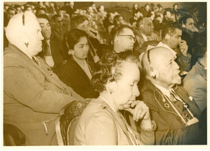 W. E. B. Du Bois and Shirley Graham Du Bois in audience at conference in Soviet Union