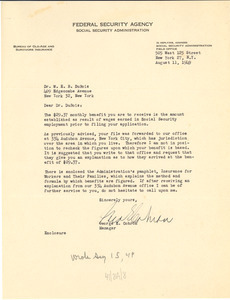 Letter from United States Federal Security Agency to W. E. B. Du Bois