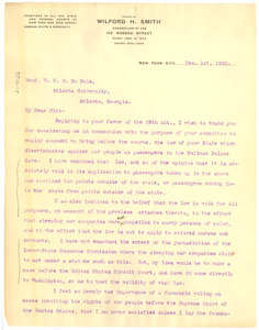 Letter from Wilford H. Smith to W. E. B. Du Bois