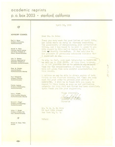 Letter from Academic Reprints to W. E. B. Du Bois