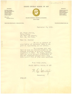Letter from Grand Central School of Art to Frank Smalls