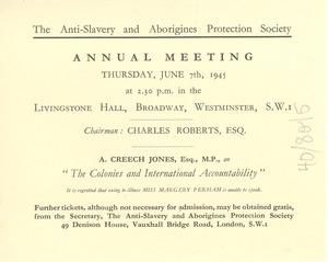 Anti-Slavery and Aborigines Protection Society annual meeting invitation