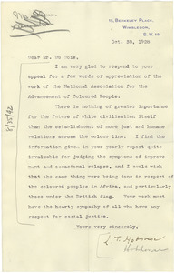 Letter from L. T. Hobhouse to W. E. B. Du Bois