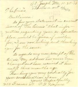 Letter from P. F. Haynes to W. E. B. Du Bois