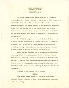 Julius Rosenwald Fund fellowships, 1940