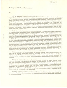 Letter from National Institute of Arts and Letters to U.S. House of Representatives