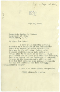 Letter from W. E. B. Du Bois to United States Secretary of War