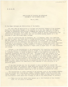 Circular letter from The Association of Colleges and Secondary Schools of the Southern States to The State Teachers College at Montgomery, Alabama
