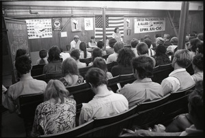 Student Mobilization Committee to End the War in Vietnam meeting against SDS violence: view over audience to speakers