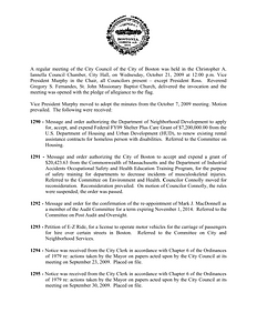 City Council meeting minutes, October 21, 2009