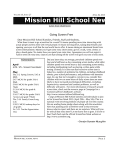 Mission Hill School newsletter, April 26, 2013