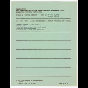 Agenda, minutes and attendance list for later land property owners (November 8 taking) meeting on November 21, 1963